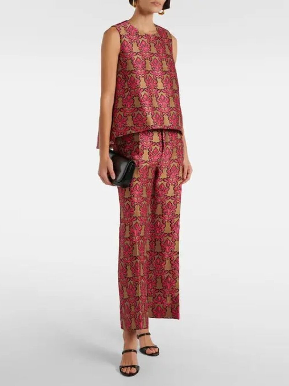 LA DoubleJ Pink and Gold Patterned Sleeveless Top and Wide-Leg Pants Set